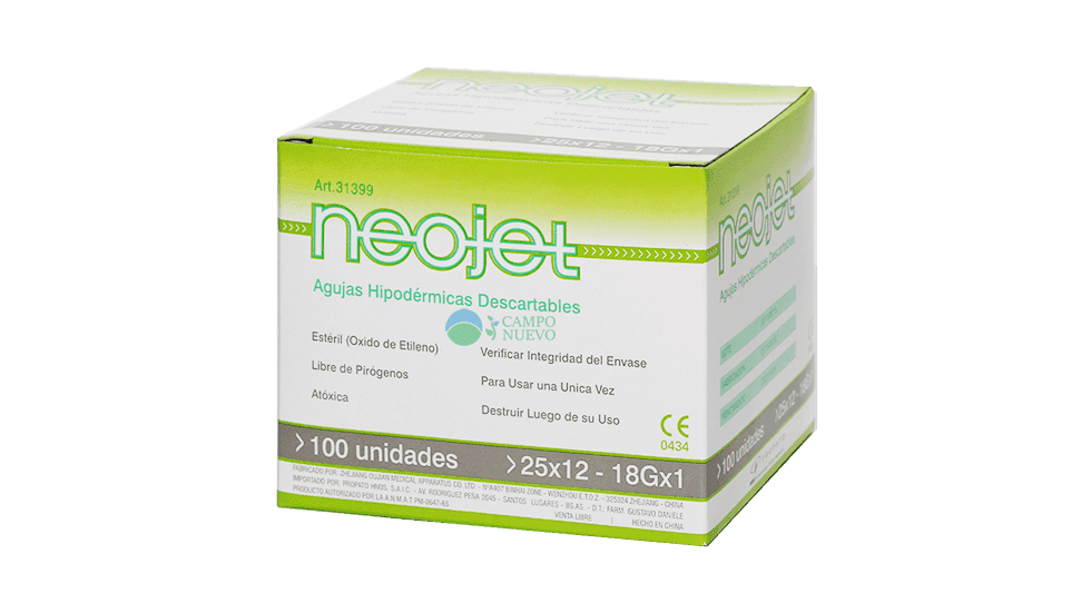 Agujas Hipodérmicas Cono Rosa Neojet 100u.